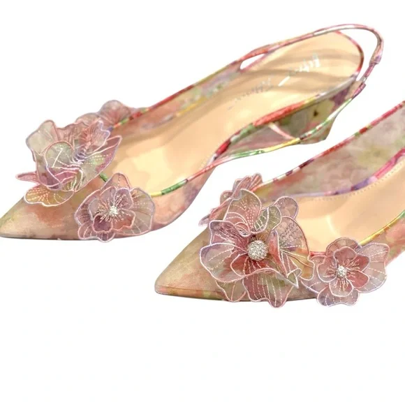 Betsey Johnson Women's PETRA Floral Slingback Heels - Pink Size 8 - Picture 5 of 15